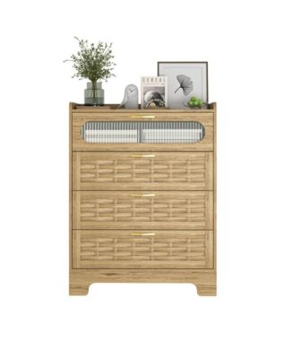 Modern 4 Drawer Dresser MDF Cabinet with Wheels for Bedroom Living Room Entryway