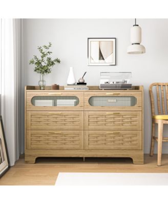 Modern 6 Drawer Dresser Engineered Wood Cabinet Handle Free for Bedroom Living Room Closet