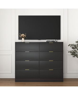 Modern 8 Drawer Dresser 47.2-Inch-Wide Wood with Gold Handles for Bedroom Living Room