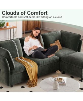 97" L Shape Sectional Couches for Living Room, 3 Seater Sectional Sofa with Movable Ottoman and Pillows