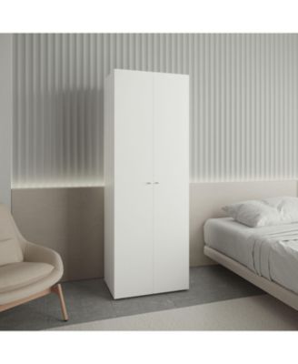 Home 2 Doors Closet System Armoire Hanging Rod Storage Shelf Modern Bedroom Organization Storage 66.9inch High