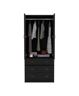 Ramey Armoire Bedroom Storage Organizer with Hanging Rod Three Drawers and Stylish Hardware