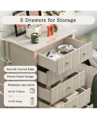 Minimalist 6 Drawer Dresser Cream Finish Sturdy Construction for Bedroom Living Room Storage