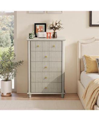 Minimalist 6 Drawer Dresser Cream Finish Sturdy Construction for Bedroom Living Room Storage