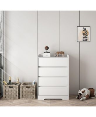 4 Drawer Dresser White 100 Waterproof Modern Wooden Cabinet Sturdy Frame for Bedroom Living Room Office