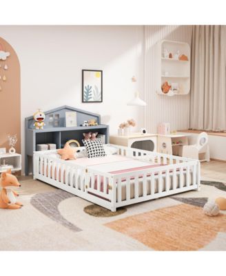 Full Size Headboard Storage Cabinet with Chalkboard for Montessori Bed