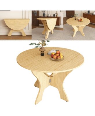 Folding Dining Table, Round MDF Drop Leaf Table for 2–4 People, for Kitchen, Balcony, or Small Apartments