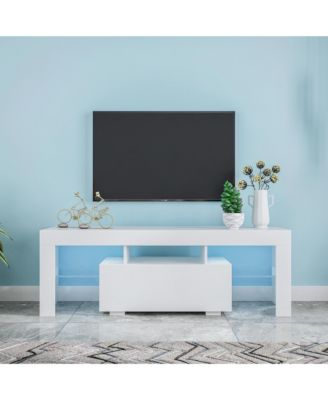 Led Tv Stand for 55 Inch TV, 51.18" Entertainment Center with Glass Shelves and Storage Drawer for Living Room and Bedroom