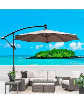 10 Ft Solar Powered LED Waterproof Outdoor Umbrella with Crank and Cross Base