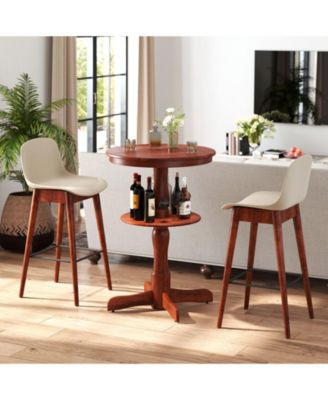 2-Tier Round High Top Bar Table with Storage Shelf and Pedestal Base-Espresso