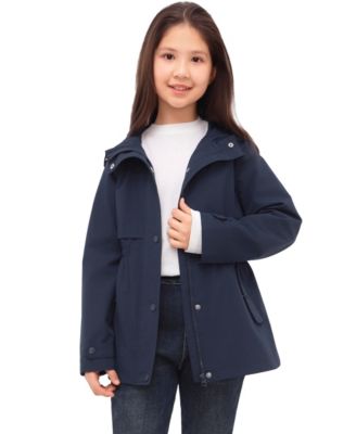Girls Trench Coat Hip-Length Hooded Jacket