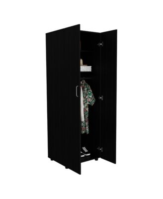 Slim Armoire for Bedroom with 2 Shelves Hanging Rod Double Door
