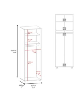 Double Door Armoire with Two Interior Shelves, Hanging Rod and Metal Rack for Bedroom Clothes Storage