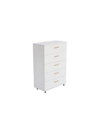 Modern 5 Drawer Dresser Solid Wood Cabinet with Metal Handles for Bedroom Home Office Hallway