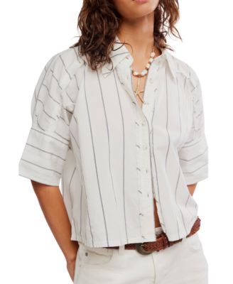 Women's Short-Sleeve Collared Striped Shirt