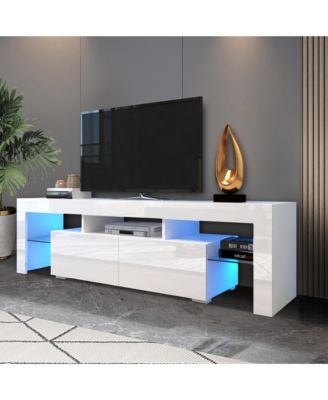 Led Tv Stand for 55 Inch TV, 51.18" Entertainment Center with Glass Shelves and Storage Drawer for Living Room and Bedroom