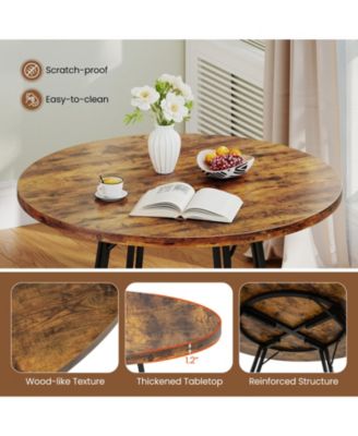 47 Inch Dining Table for 4-6 People Round Kitchen Table with Cross Base