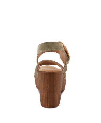 Women's Gamona Ankle-Strap Heeled Sandal with Decorative Buckle - Cork Chunky High Heel