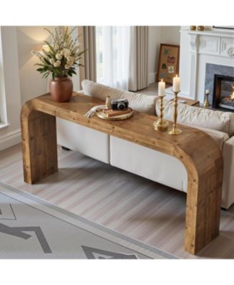 Solid Wood TV Stand, 70.87-Inch Farmhouse Sofa Table with Waterfall Curved Corners for Hallway