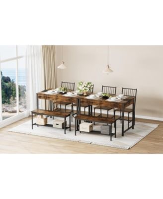 4-Piece Farmhouse Rectangular Dining Table Set with 2 Chairs and Bench