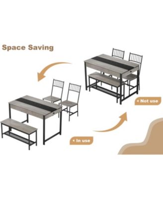 4-Piece Farmhouse Rectangular Dining Table Set with 2 Chairs and Bench