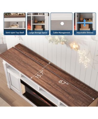 68" Farmhouse Electric Fireplace TV Stand, Entertainment Center with Open Storage Cabinets for TVs up to 75", Media Console for Living