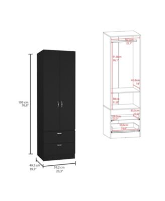 76inch Armoire with 2 Drawers Double Door Cabinet 1 Shelf Hanging Rod