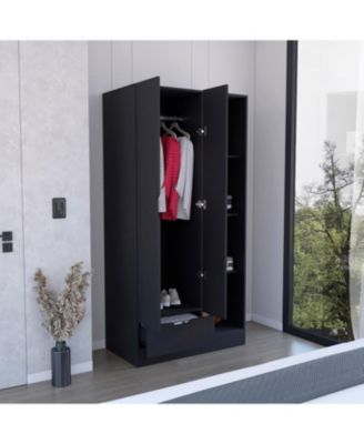 Memphis Wardrobe Armoire with 4-Tier Shelves 1 Drawer Hanging Rod