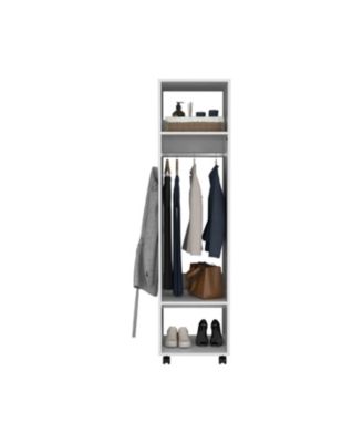 63inch Cluster Armoire with Mirror 3 Shelves Casters Hanging Rod