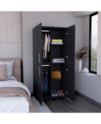 70inch Hazel Armoire 4-Door 6 Shelves 2 Hanging Rods Closet Cabinet