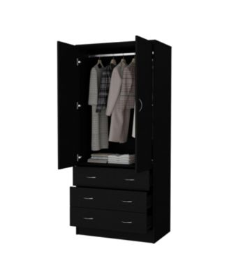 Prescott Armoire with 2 Doors 3 Drawers 1 Hanging Rod Bedroom Storage