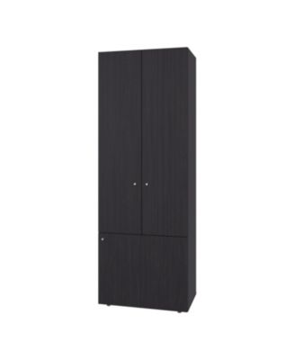 Wenge Tolleson 3 Door Tall Wardrobe Armoire 4 Shelves Hanging Rod Freestanding Storage