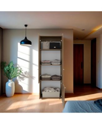 Tolleson 3-Door Tall Wardrobe Armoire 4 Shelves Hanging Rod Freestanding Storage