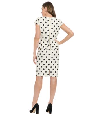 Women's Polka Dot Peplum Boat Neck Knee Length Dress