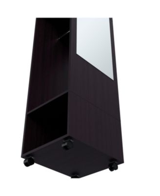 63inch Armoire with 3 Shelves 1 Mirror 4 Wheels Storage Cabinet