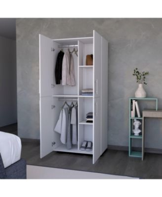 4 Door Armoire 70.8inch High with Melamine Finish Multiple Shelves and Compartments for Bedroom Storage Organizer