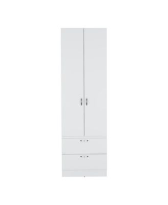 76inch High Armoire Wardrobe Closet with 2 Drawers Double Door Cabinet 1 Shelf and Hanging Rod Bedroom Clothes Storage Organizer