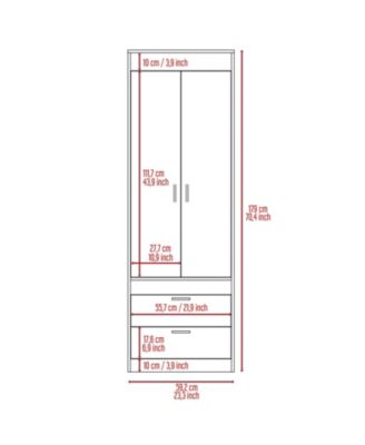 Armoire with Large Double Door Cabinet Two Bottom Drawers and Hanging Rod Bedroom Storage Organizer