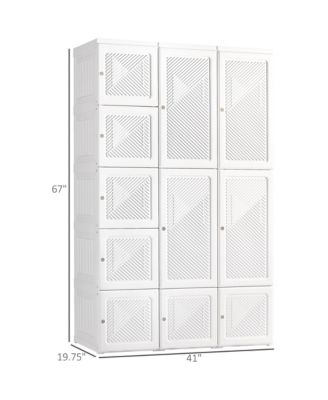 Portable Wardrobe Closet Folding Bedroom Armoire Clothes Storage Organizer with 11 Cube Compartments Hanging Rod Magnet Doors