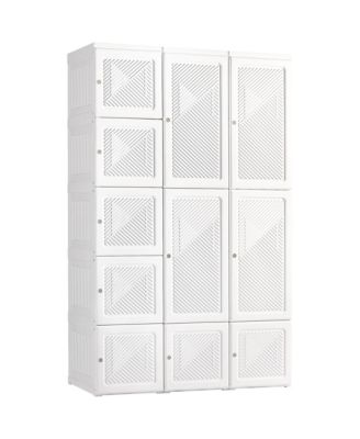 Portable Wardrobe Closet Folding Bedroom Armoire Clothes Storage Organizer with 11 Cube Compartments Hanging Rod Magnet Doors