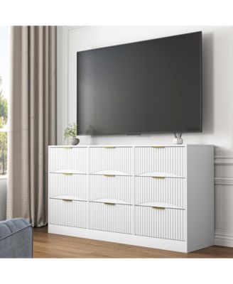 Large 9 Drawer Dresser 63-Inch-Wide Wood with Handles for Bedroom Storage