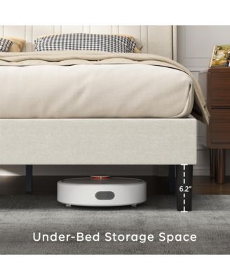 Platform Bed Fabric Upholstered Headboard Wood Slats USB Charging