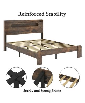 Wood Bed LED Storage Headboard 2 USB Noise Free