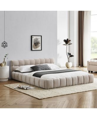 Grounded Upholstered Bed Thick Chenille Fabric Solid MDF Frame