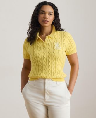 Plus Size Cable-Knit Cotton Polo Sweater
