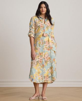 ralph lauren graison floral linen dress Ralph Lauren Floral Linen Sleeveless Midi Dress