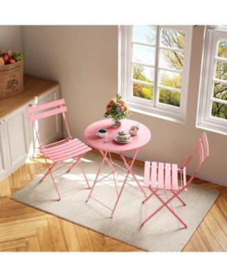 3 Piece Foldable Bistro Table and Chairs Set – Indoor/Outdoor Premium Metal Frame Coffee Table Set for Garden/Yard