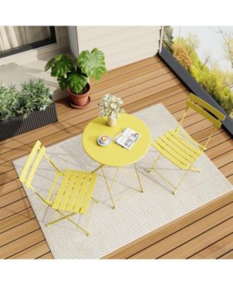 3 Piece Foldable Bistro Table and Chairs Set – Indoor/Outdoor Premium Metal Frame Coffee Table Set for Garden/Yard