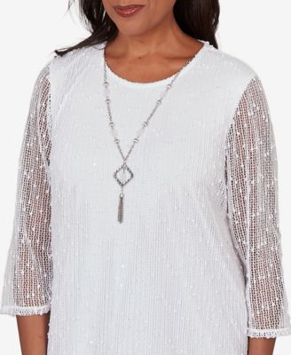 Women's Caribbean Blues Popcorn Mesh Solid Top with Necklace