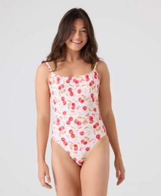 Women's Cherry Printed Scoop Neck One-Piece Swimsuit